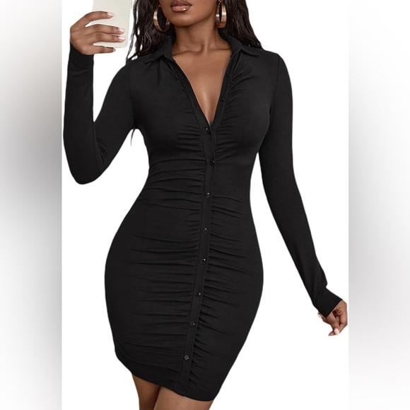 Black Button Up Mini Dress - Small - Picture 1 of 2